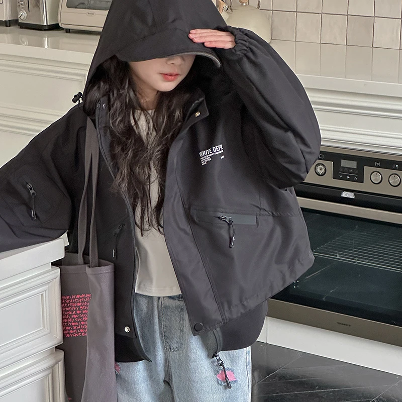 K25955韩国女童春装工装连帽外套儿童上衣2025新款春秋装大童洋气