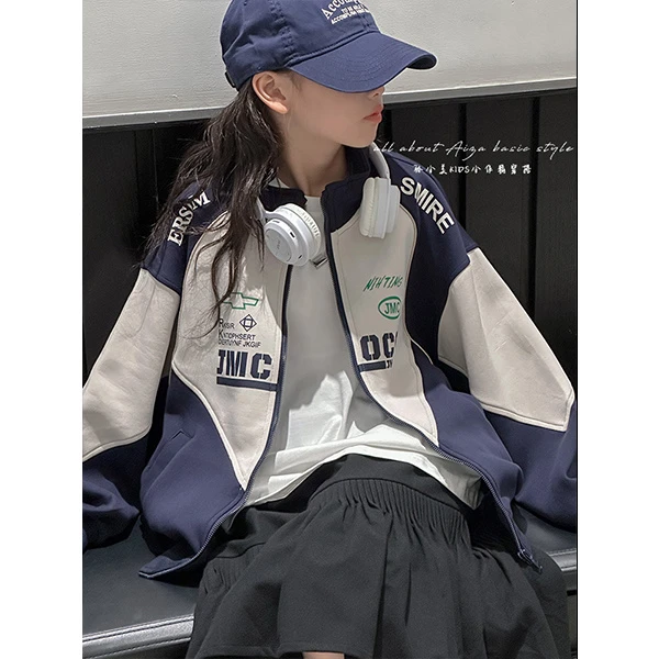 K24657韩国童装女童外套休闲上衣春装春秋儿童时髦针织拉链开衫潮