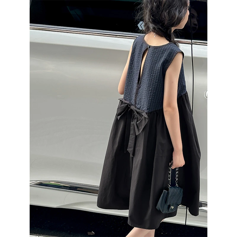 K26862拼接女童夏季连衣裙2025新款高级感裙子女孩背心裙A字裙潮