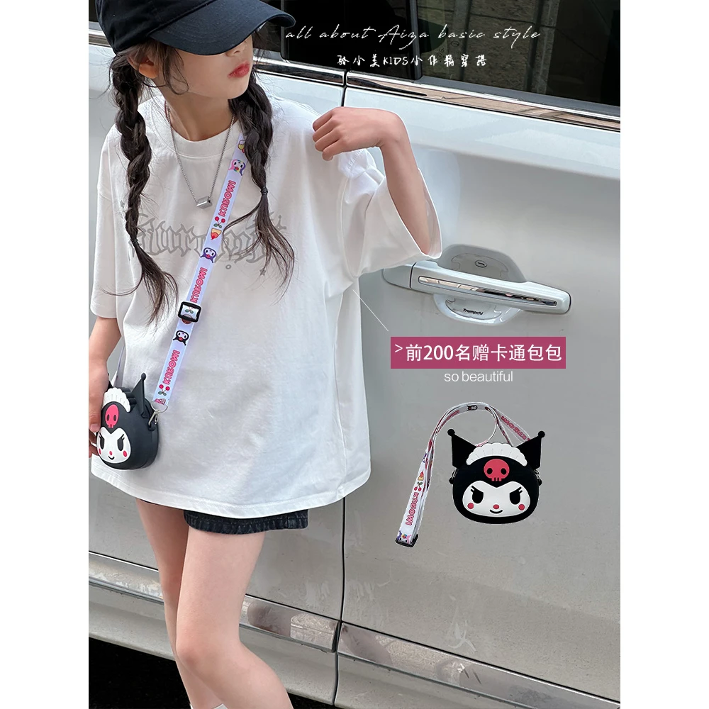 K23941设计库洛米反光女童夏装T恤2025新款萌娃穿搭儿童短袖宽松