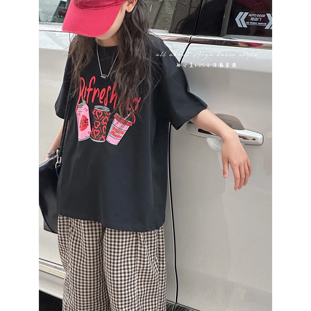 K23624韩国童装女童短袖T恤儿童上衣2025夏装新款中大童体恤宽松t