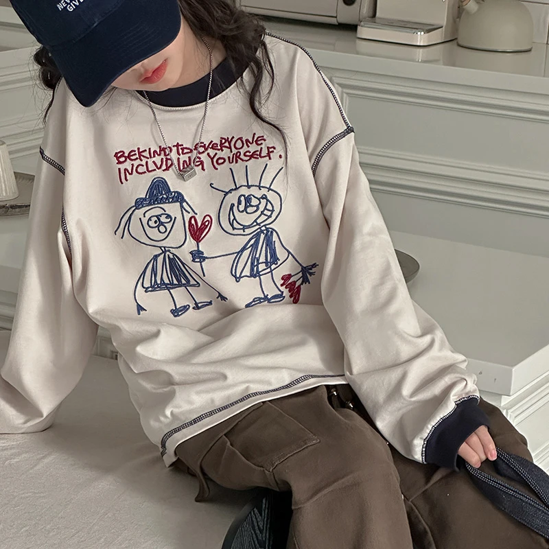 K25691手绘刺绣女童春装卫衣2025新款儿童长袖衣服女大童网红上衣