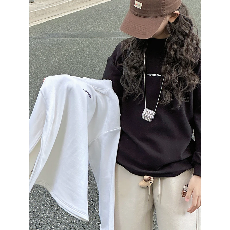 K27872简约女童圆领T恤2025新款秋冬装儿童打底衫女德绒加厚时髦t