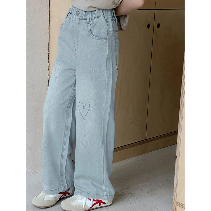 K26213烫钻女童夏装牛仔裤2025新款儿童裤子春秋直筒裤宽松长裤薄