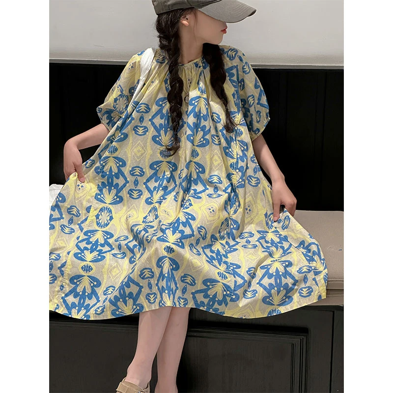 K26332法式轻奢女童夏装连衣裙2025新款儿童碎花裙泡泡短袖A字裙