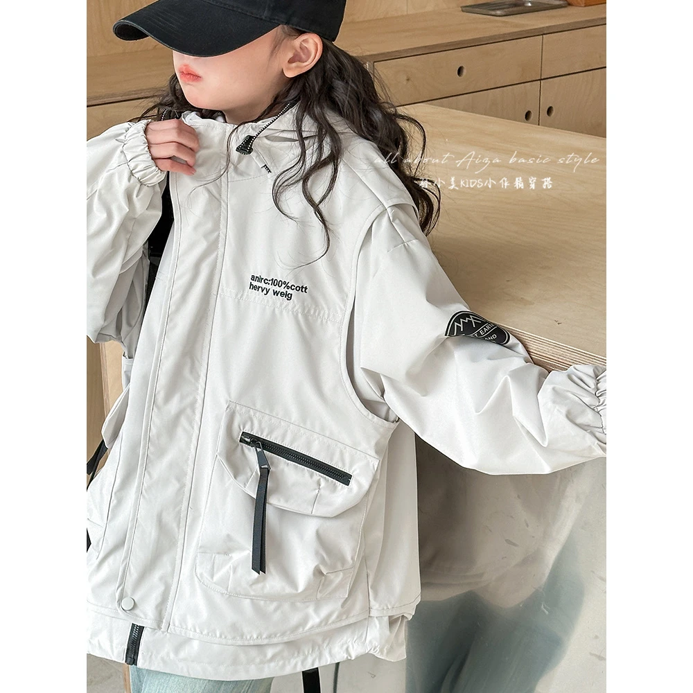 K25675假两件女童儿童洋气外套春秋装新款2025女大童连帽外套潮款