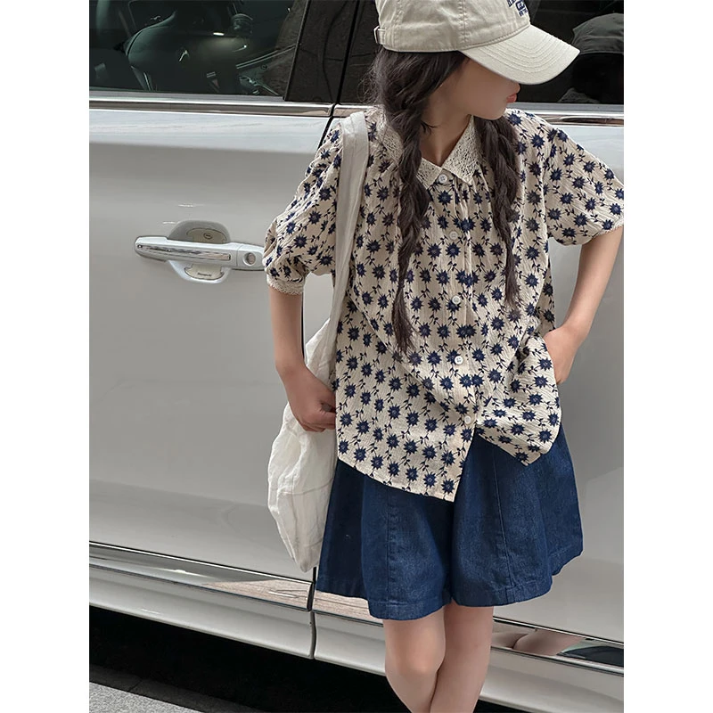 K26589童装女童polo领短袖套装2025夏季新款儿童衬衫短裙两件套潮