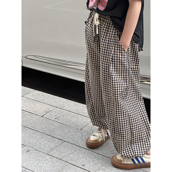 K23603韩国童装女童休闲裤夏季薄款儿童裤子2025新款夏装格子灯笼