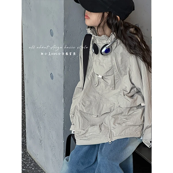 k24399韩国童装女童秋季外套长袖上衣儿童2025春秋套头衫连帽衣服