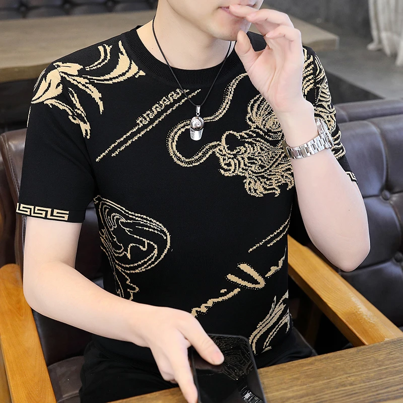 2024夏季新款休闲短袖翻领T恤男宽松圆领短袖青年印花半袖时尚潮