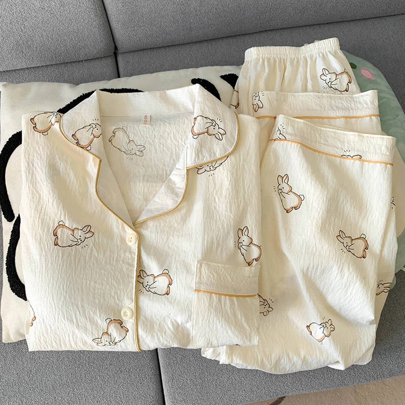 【链接有胸垫版可选】日系卡通睡衣女春秋季款长袖长裤家居服套装