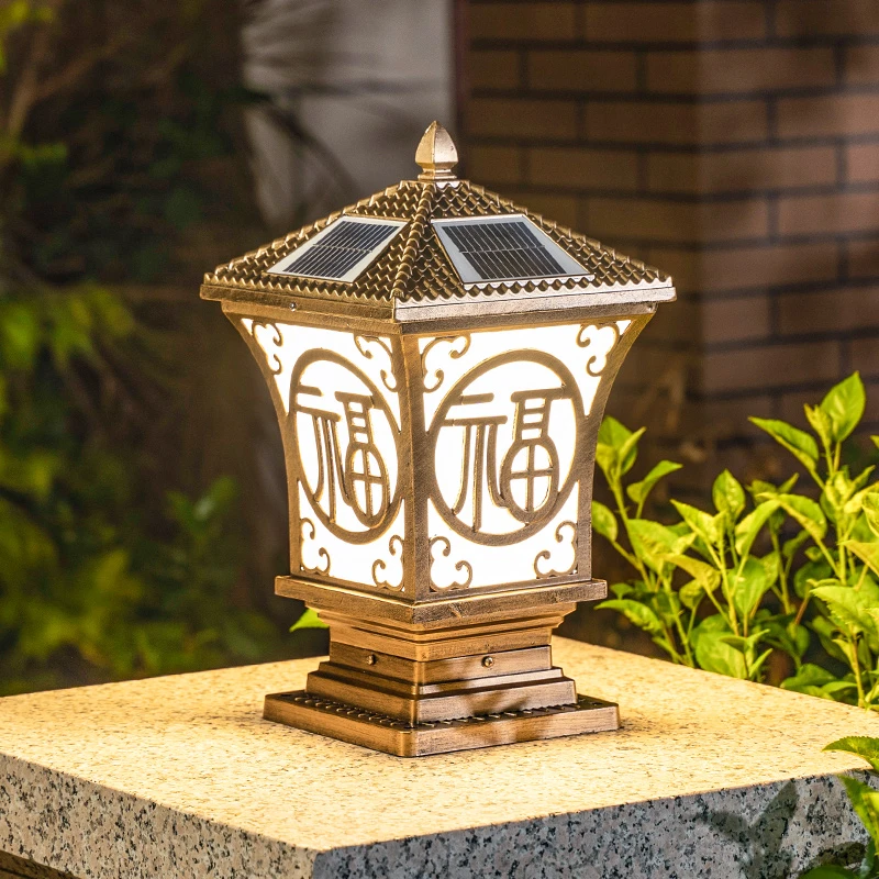 围墙柱头灯太阳能户外庭院灯防水室外门柱灯花园别墅大门家用超亮