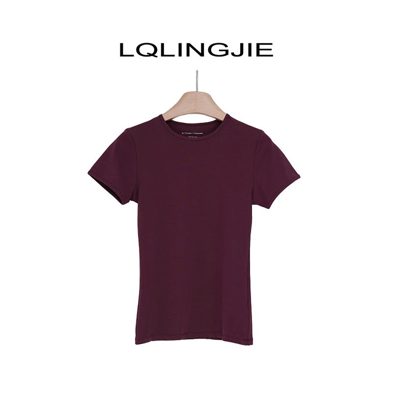【Q-俏俏】 简约修身显瘦弹力夏季纯色圆领正肩短袖T恤女3010