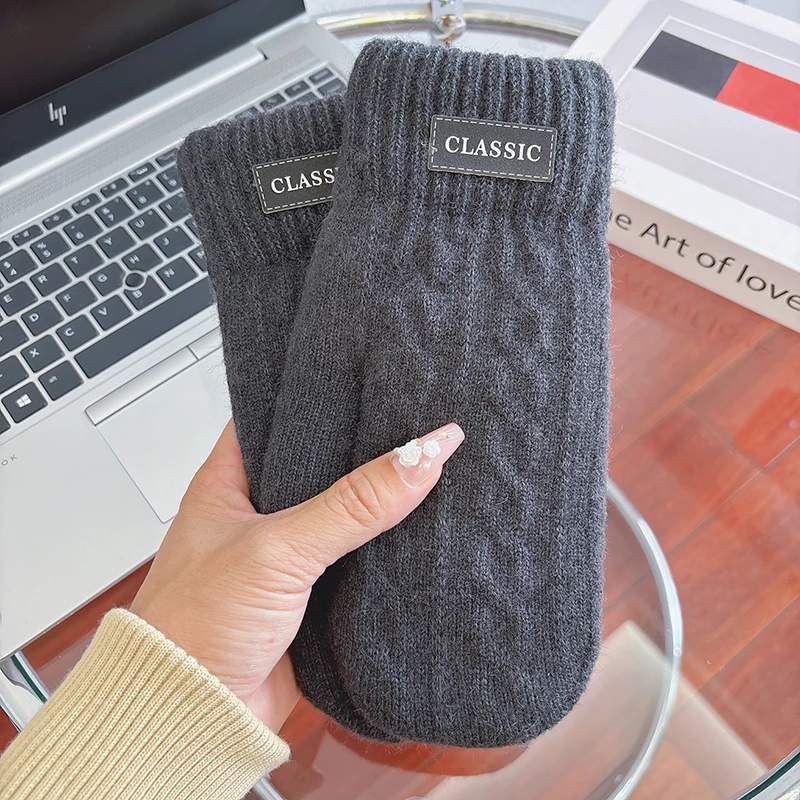 手套冬季男士加绒加厚保暖防寒连指包套双层毛线冬天防冻户外骑行