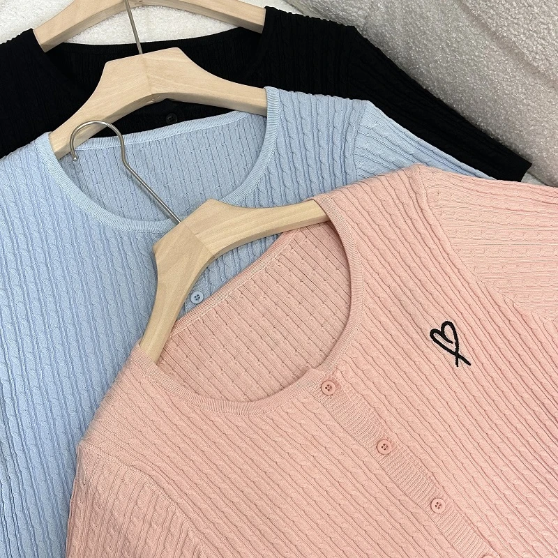 【苹果现货清清】CCC11028夏季凉爽针织绣花正肩大码上衣