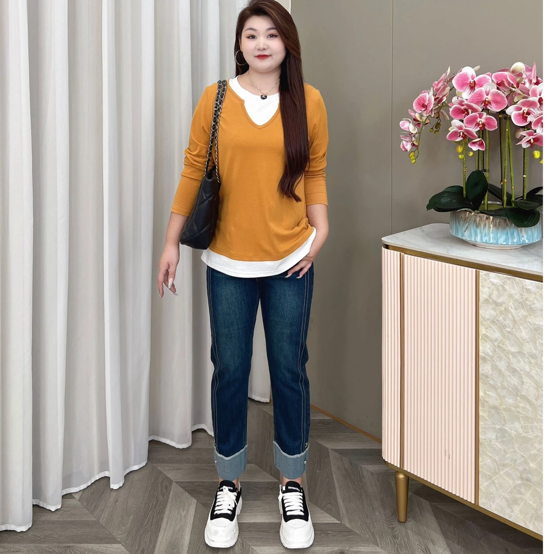 【现货清清】PMM81304秋季新款显瘦高腰百搭时尚牛仔直筒长裤