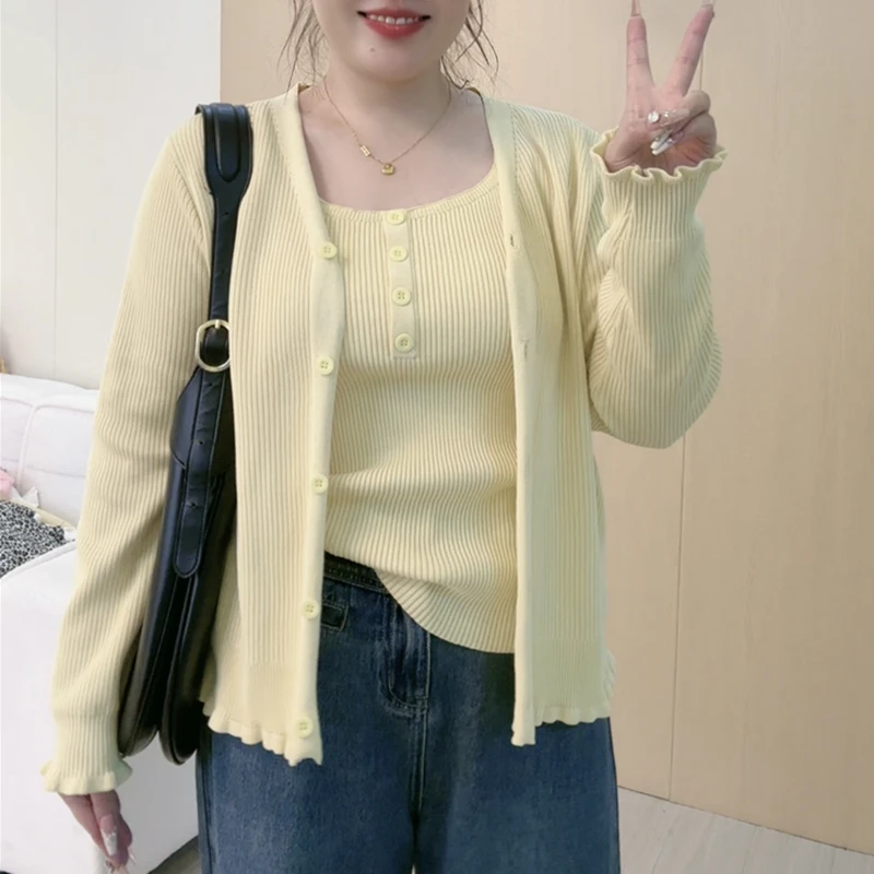 【小敏微胖】CCC11000新款针织吊带+开衫两件套大码女装
