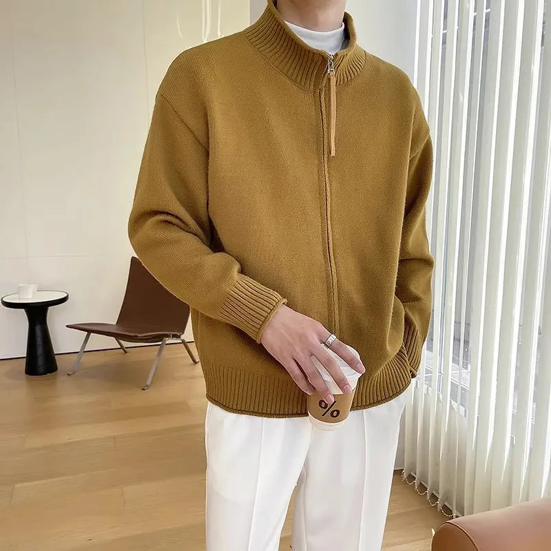 2023开衫外套男士立领潮流毛衣春秋款百搭休闲宽松立领针织衫上衣