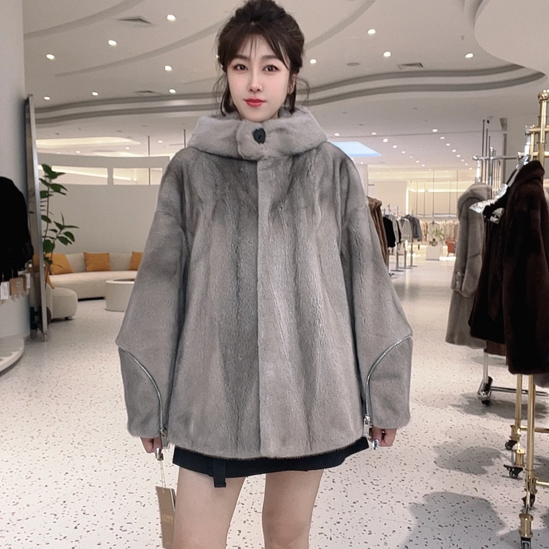 LP8903时尚休闲连帽宽松潮流加厚冬季百搭韩版外套水貂貂皮