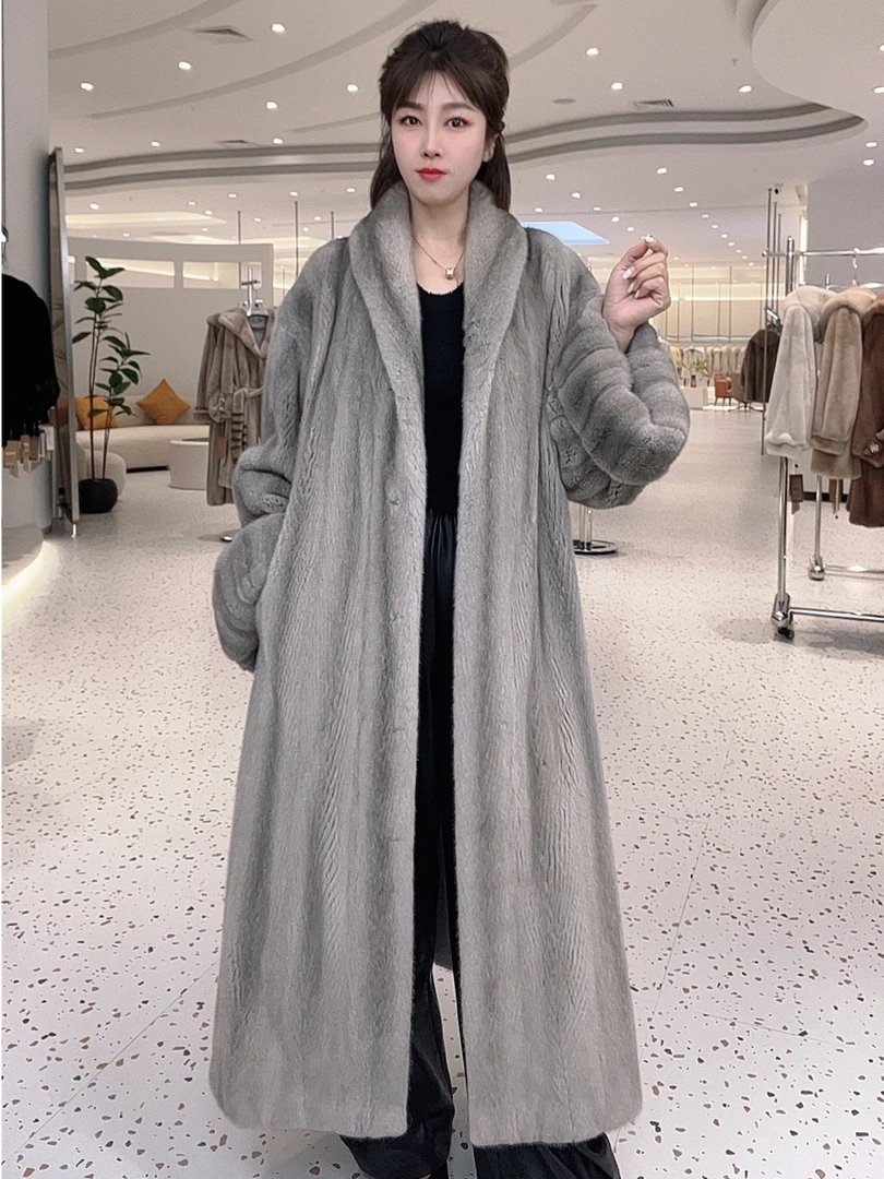 LPM8气质时尚休闲连帽宽松韩版秋冬冬季灰色潮流百搭外套水貂貂皮