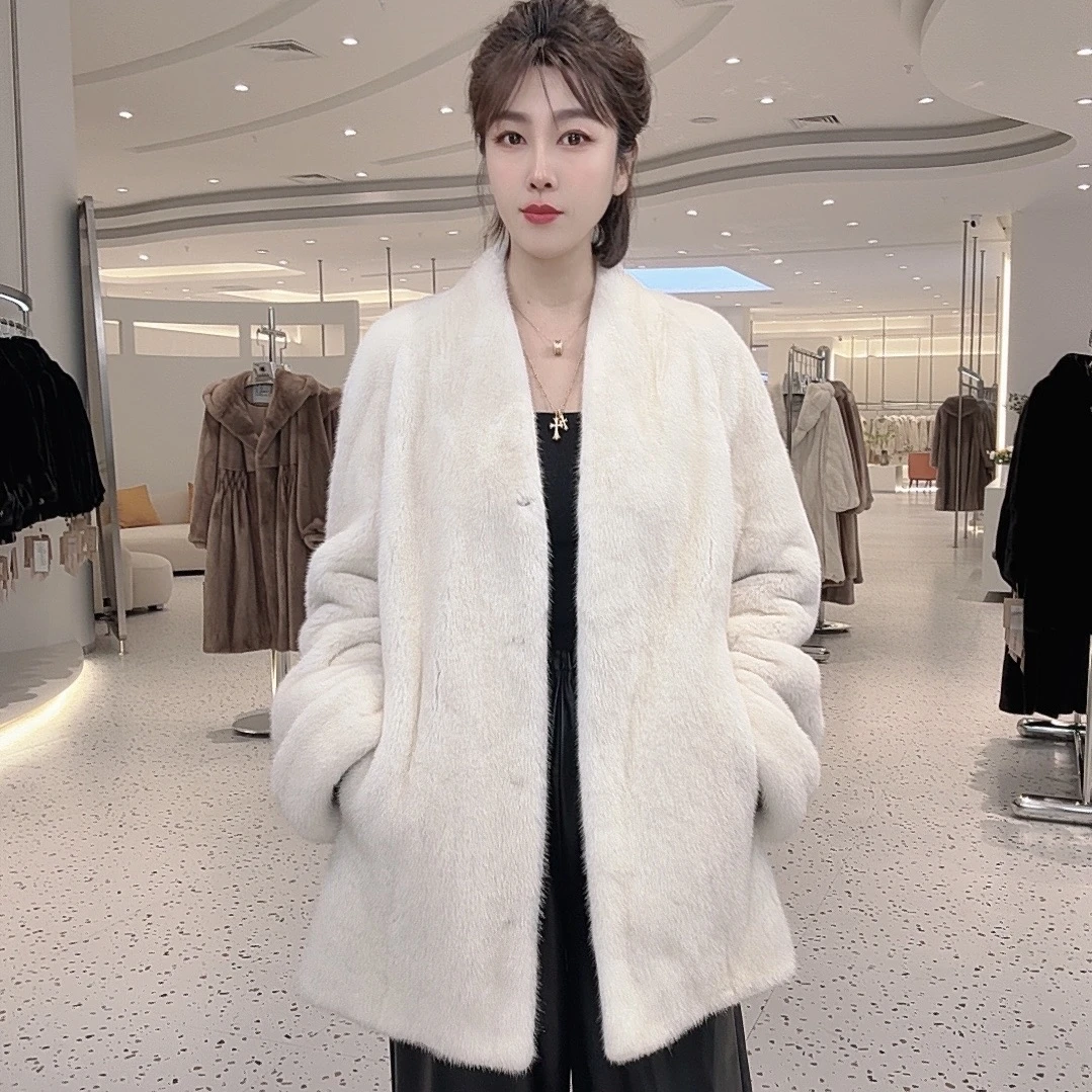 LP6312百搭宽松纯色设计师秋冬女款冬季休闲外套水貂貂皮