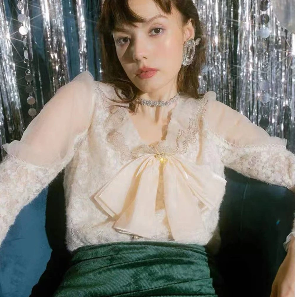 【专场活动】MAXRIENY复古宫廷风毛感蕾丝雪纺衫衬衫MC87TP608