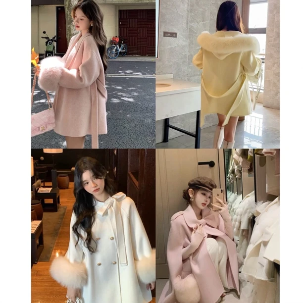 合6狐狸毛大衣新款韩系宽松气质高级感长款正肩大衣外