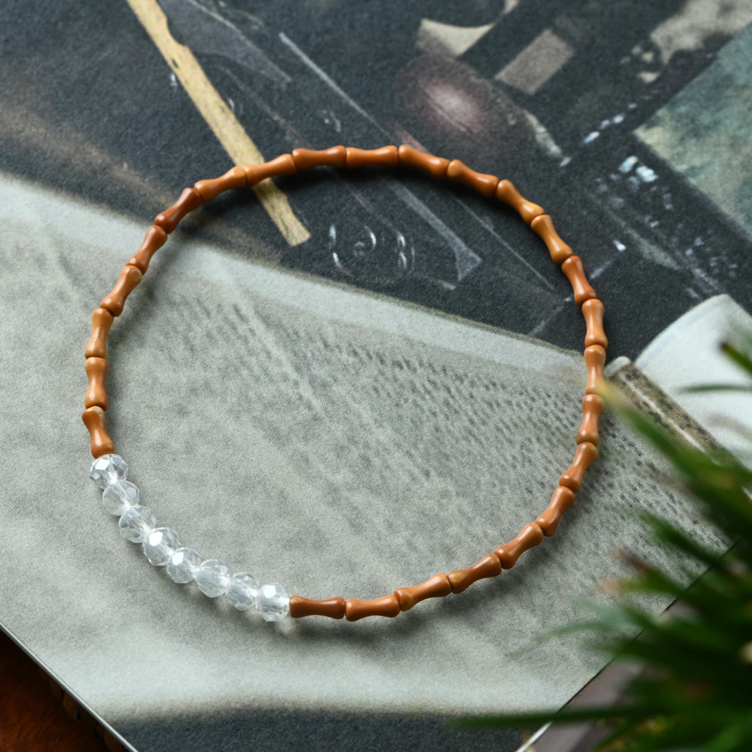 橄榄核手工精雕竹节珠单圈手串水晶款