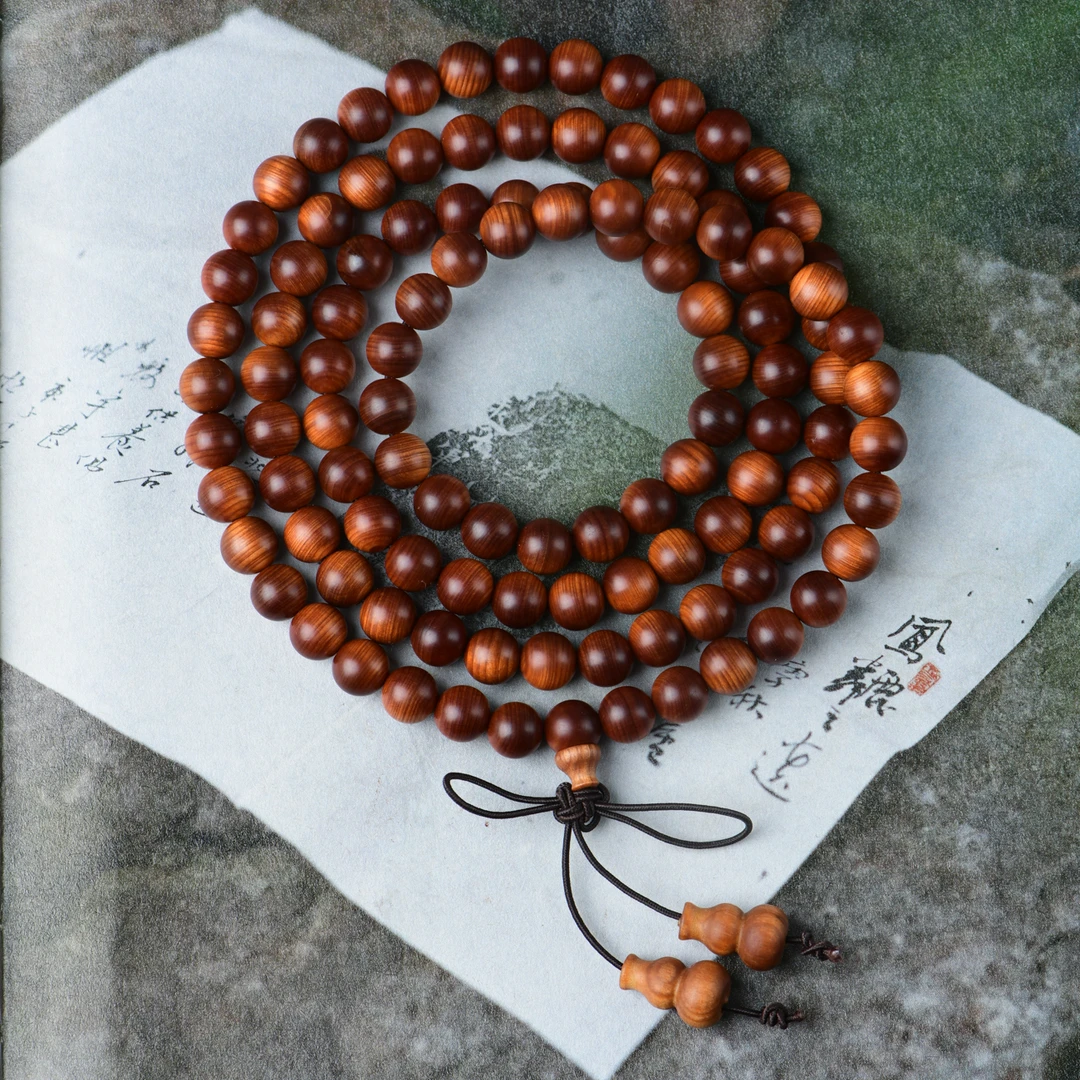 崖柏陈化黑油骨料0.8念珠手串手链108颗