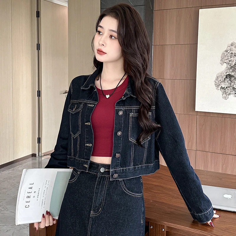 小个子短款牛仔外女套时尚百搭秋季休闲水洗2024新款