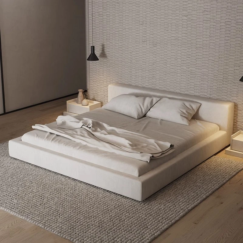 奶油风布床双人床榻榻米床布艺床主卧大床现代简约婚床落地双人床