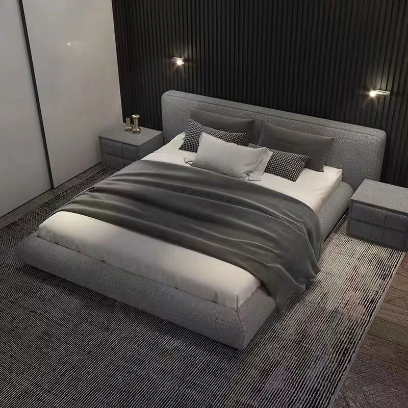 现代简约榻榻米布艺床北欧轻奢科技布床意式极简双人床1.8米主卧
