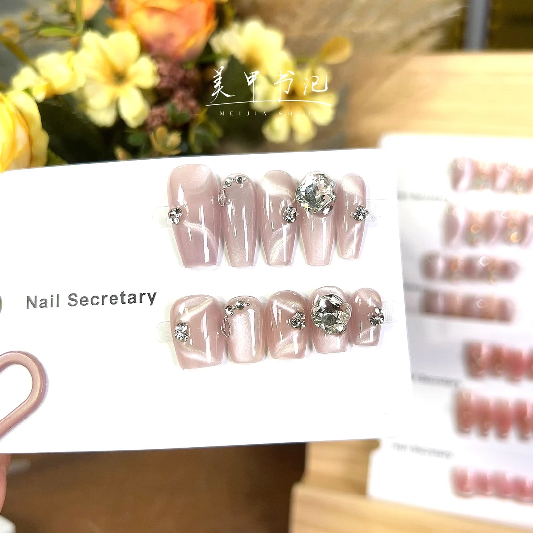 【新版白月光】纯手工穿戴甲猫眼月光光疗甲片反复佩戴光疗甲片