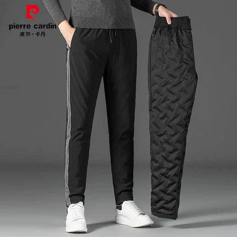 皮尔卡丹冬季户外白鹅绒加绒加厚羽绒裤男士外穿保暖抗寒休闲裤
