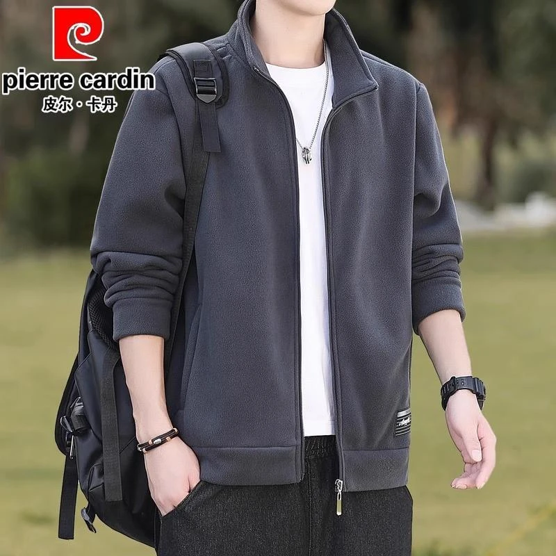 皮尔卡丹羊羔绒外套夹克男士立领保暖加厚款冬季卫衣开衫款摇粒绒