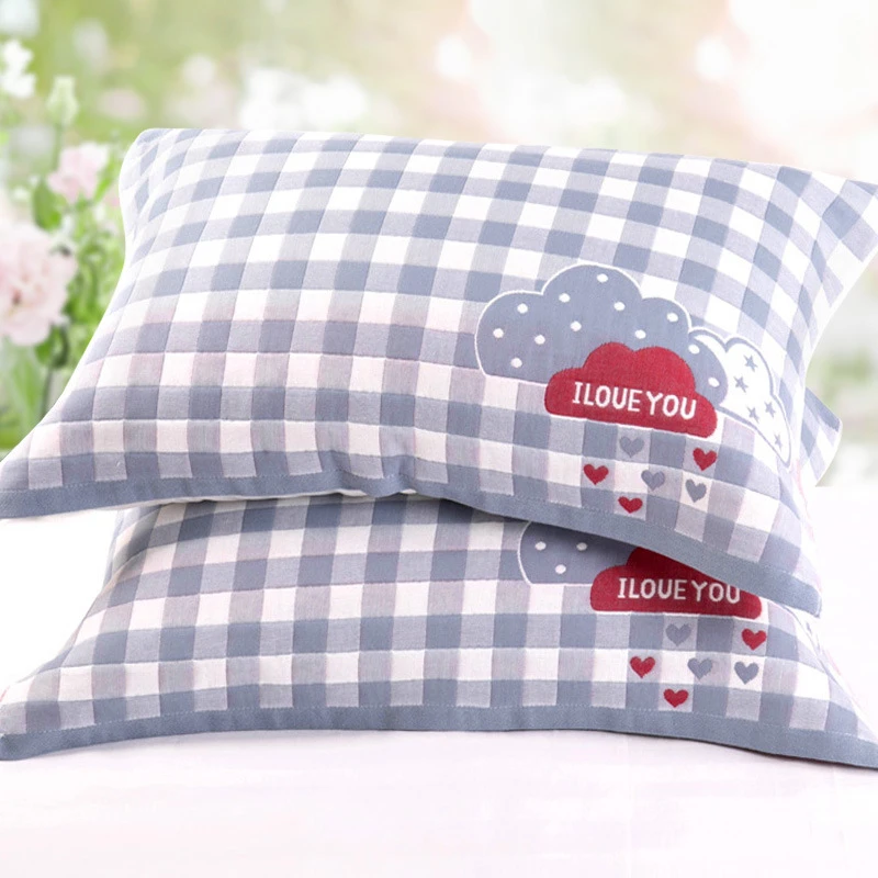 成人舒适棉纱加厚枕巾柔软网红款红色正品加大一对大品牌结婚枕巾