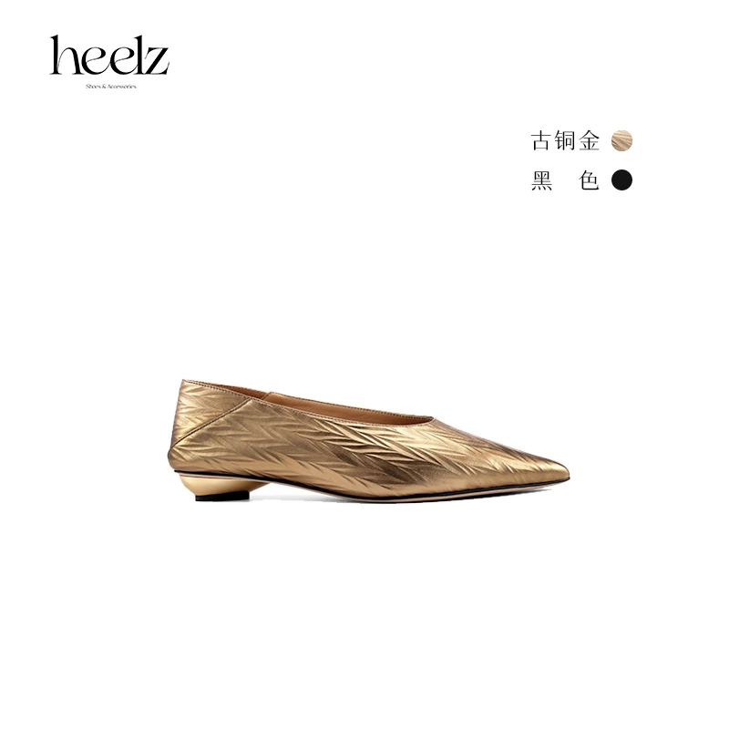 【断码福利】heelz设计师手工鞋履 ｜树叶纹羊皮深V尖头奶奶鞋2公分