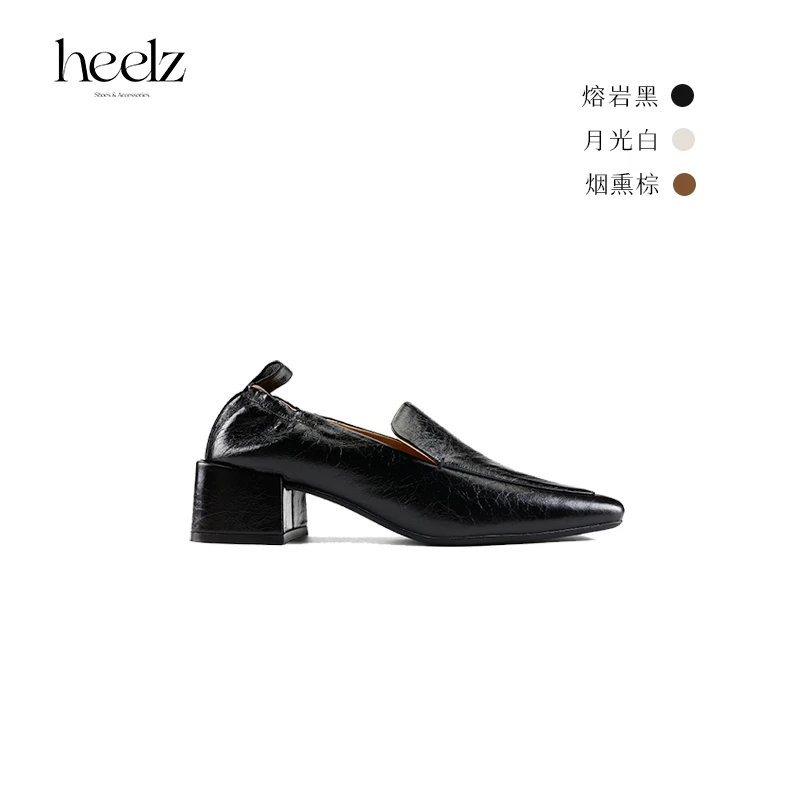 heelz设计师手工鞋履 ｜流光系列粗跟牛皮芭蕾乐福鞋5公分