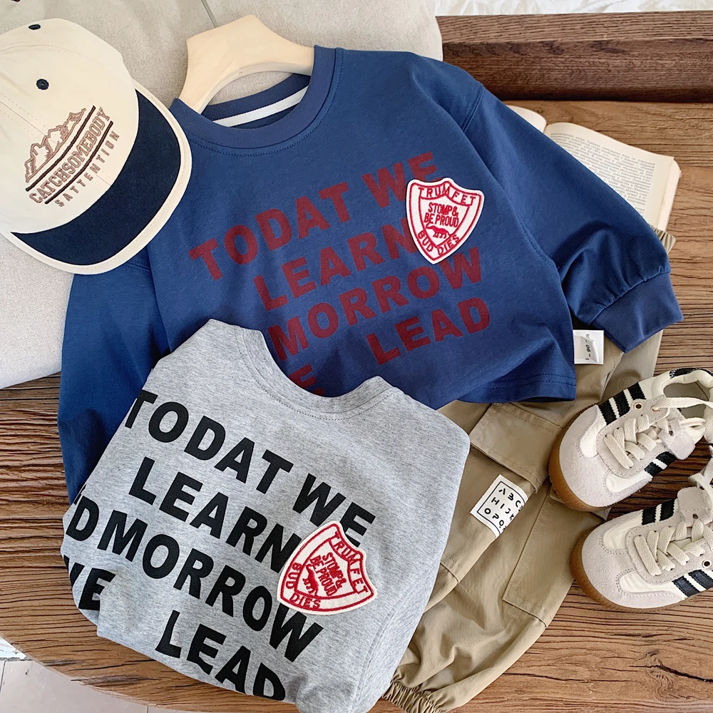 儿童T恤秋季童装新品洋气字母印花男童定标百搭上衣G0335