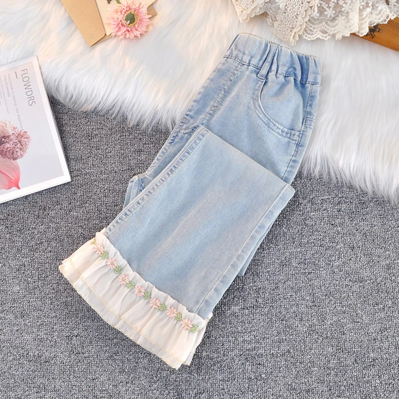 女童裤子夏季2025新款中大童长裤夏天儿童装喇叭裤女孩牛仔裤洋气