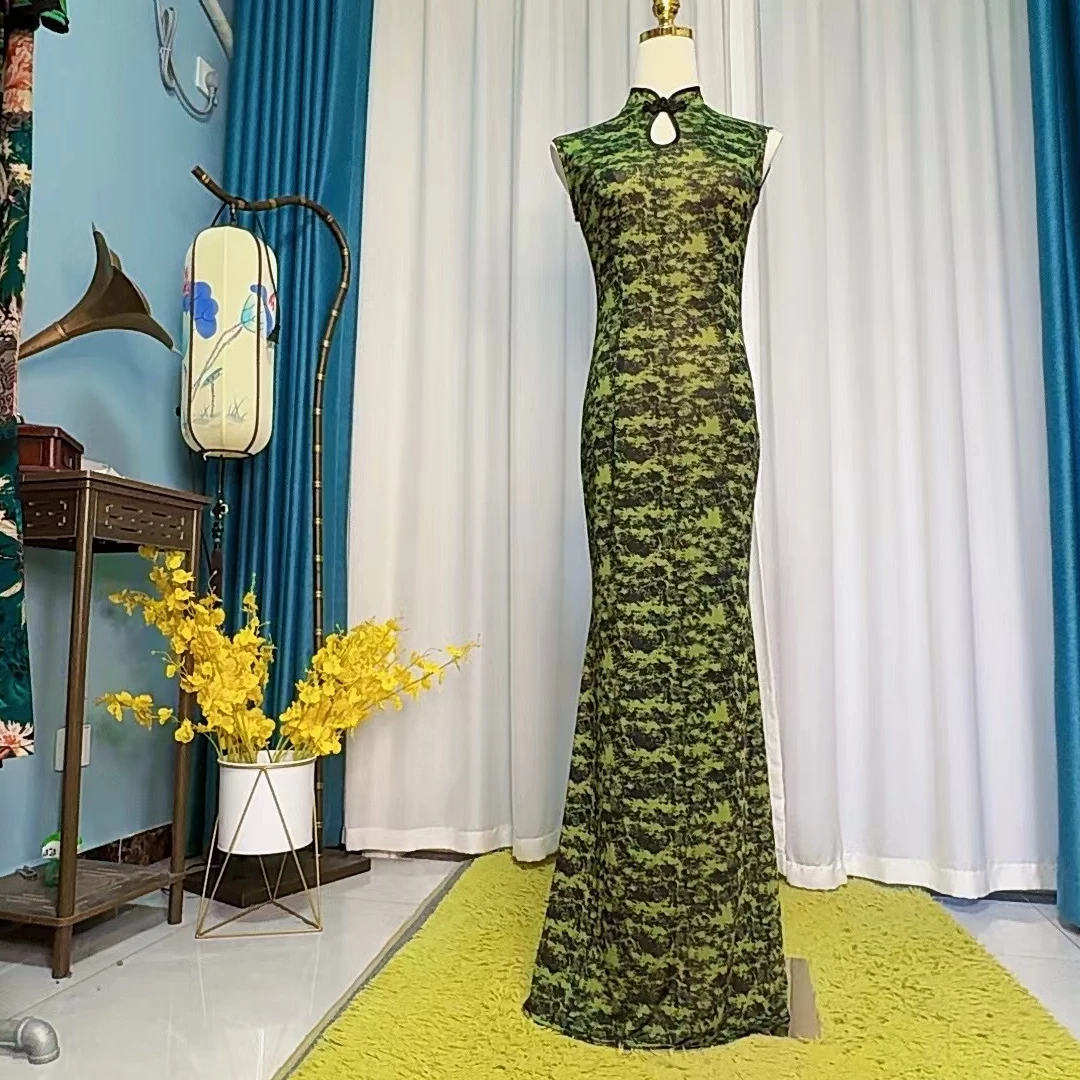 碧郎福旗袍时尚年轻显瘦编码27时尚无袖鱼尾裙，140长