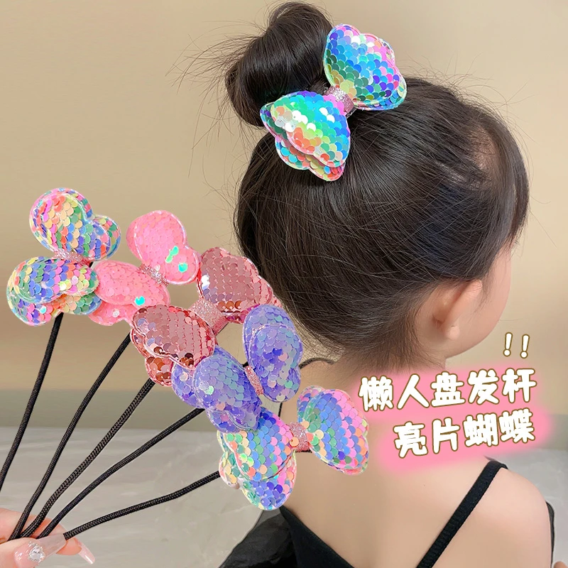 云岚  儿童扎丸子头盘发神器女童亮片蝴蝶结头饰懒人盘发杆