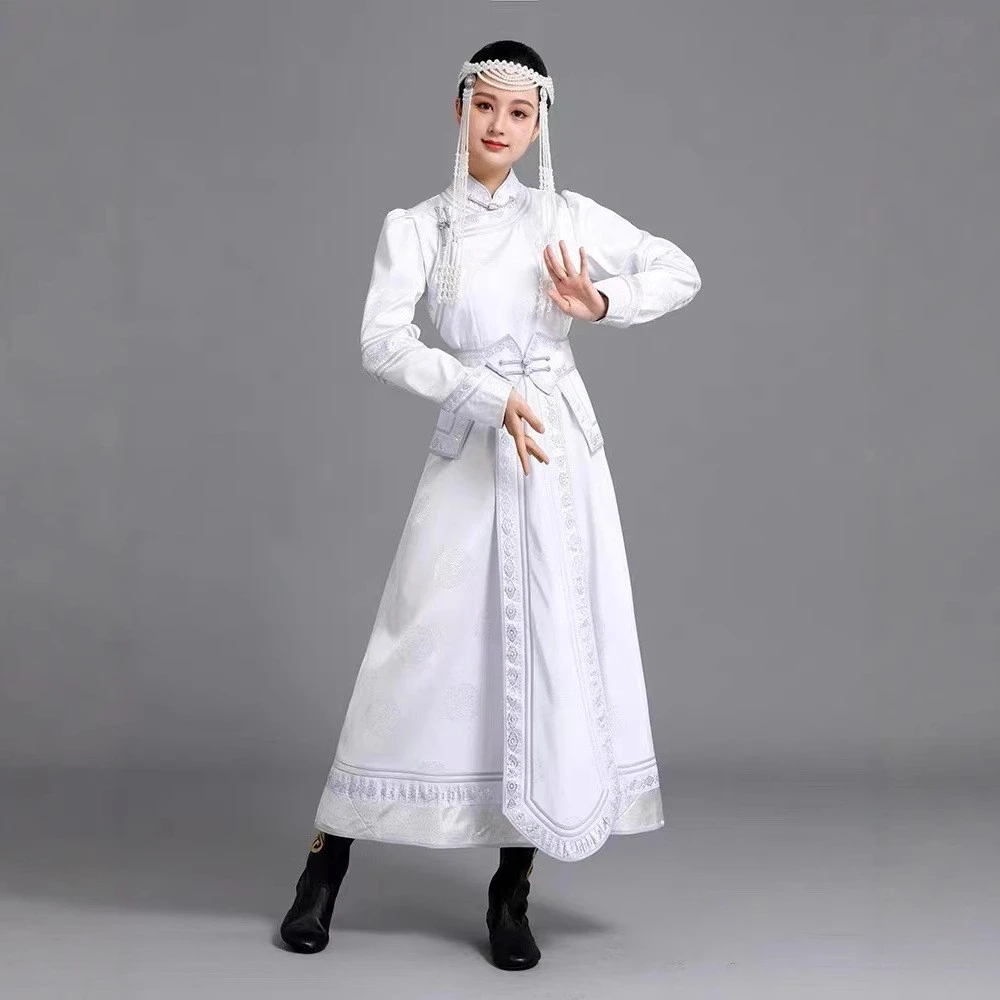 新款蒙古族服装女装蒙古袍摆裙蒙古连衣裙服饰舞蹈表演出服迎宾服