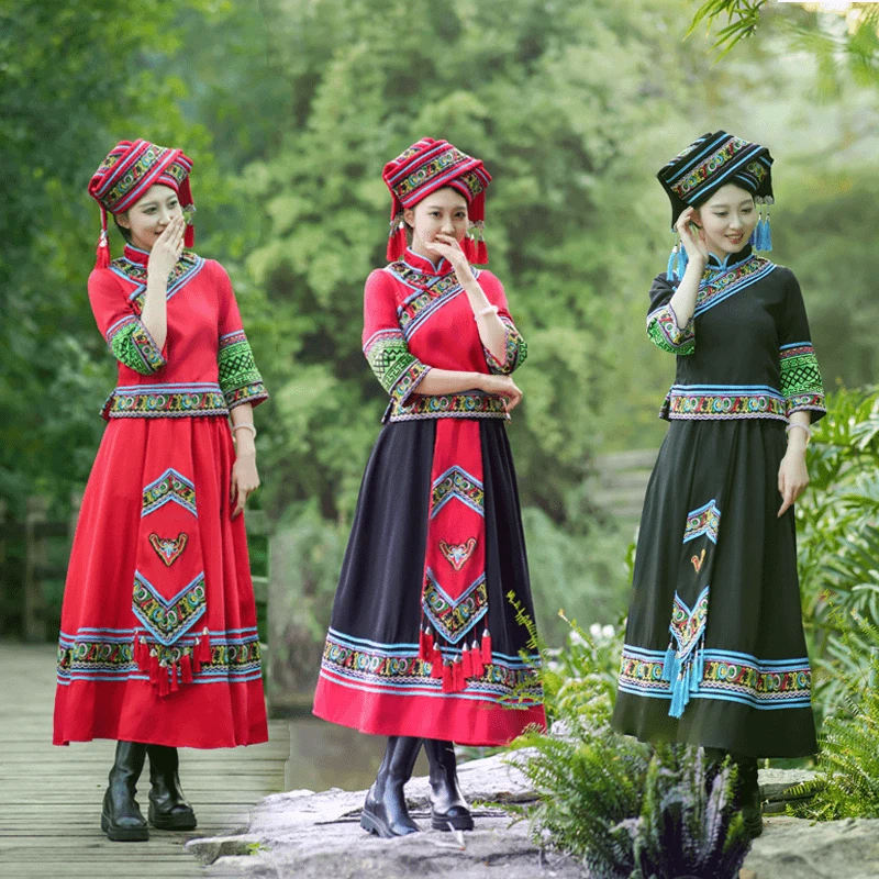 新款广西壮族三月三苗族套装民族风演出服少数民族舞苗族民族服装