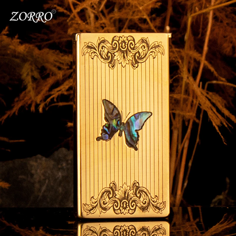 ZORRO超薄753升降机煤油打火机高档创意镶嵌彩贝蝴蝶礼盒装送男友