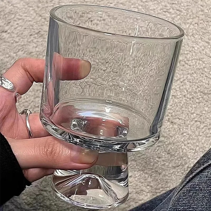 【2只】家用创意透明杯子ins高级隔热茶杯网红简约法式喝水杯高脚杯