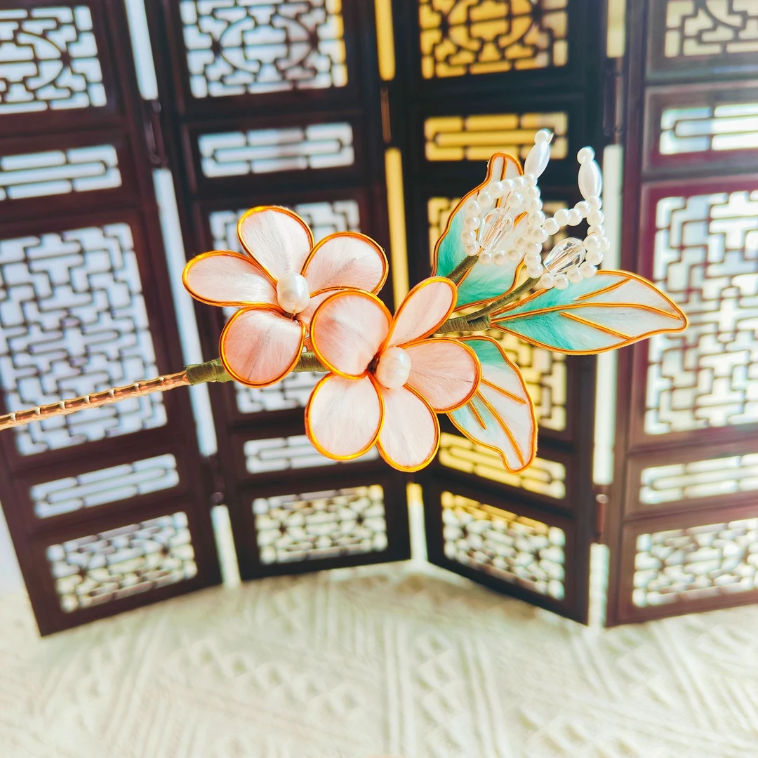 手工掐丝绒花发簪【牡丹花】簪子蚕丝花朵发饰古风百搭发钗