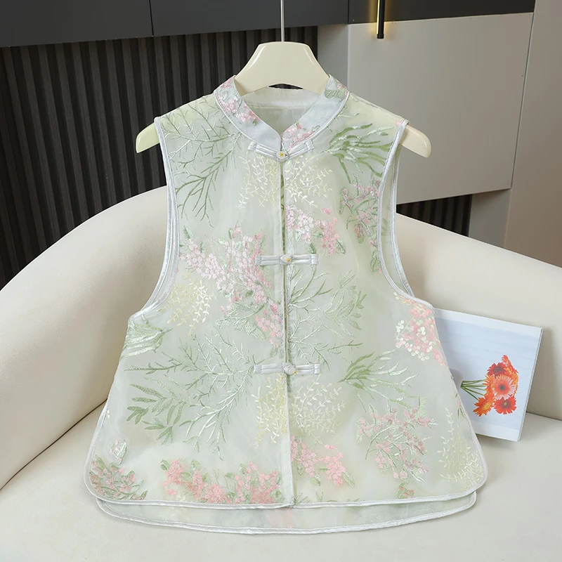 刺绣中式上衣2024春夏新款女装国风复古马甲背心坎肩无袖外套
