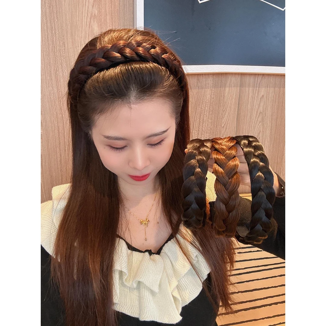 加粗三股麻花鱼骨辫儿假发发箍高颅顶头箍发卡网红发饰纹理感发箍