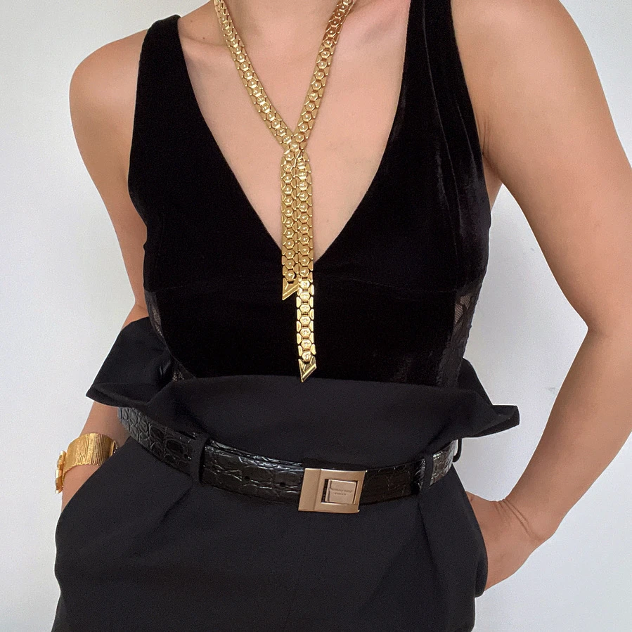 铜合金锆石项链 欧美小众设计时尚碎片点锆金色拼接项链长款项链